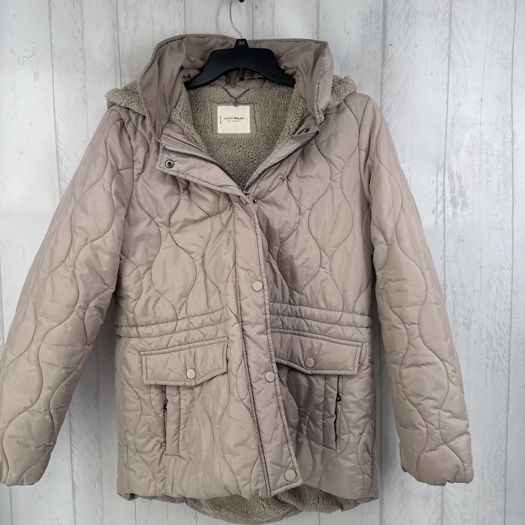 L fuax fur lined quilted zip coat