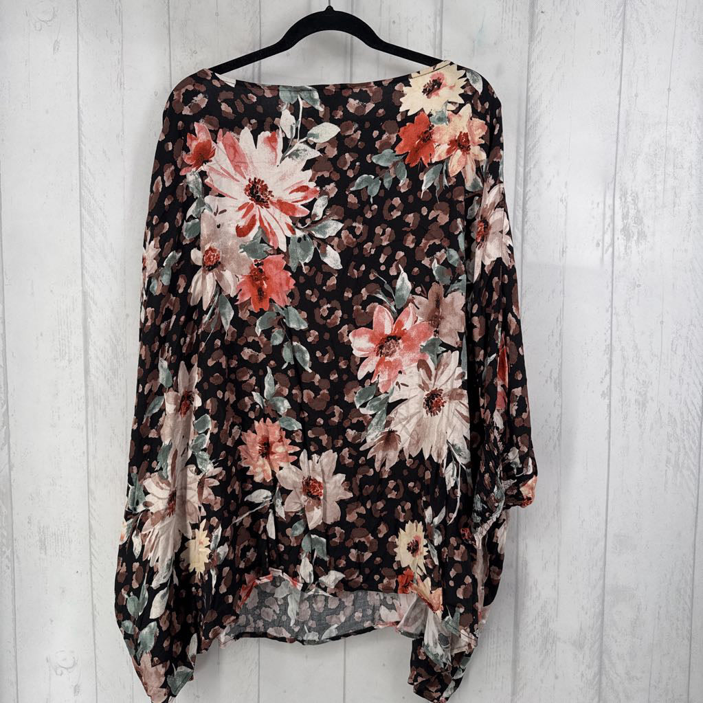 2XL flo print drop shoulder elbow slv top