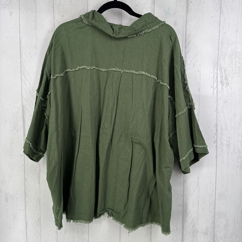 2XL frayed edge 1/2 button down s/s top