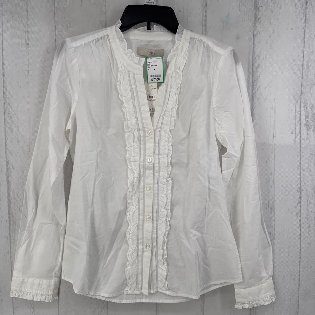 R27 S ruffled button down l/s top