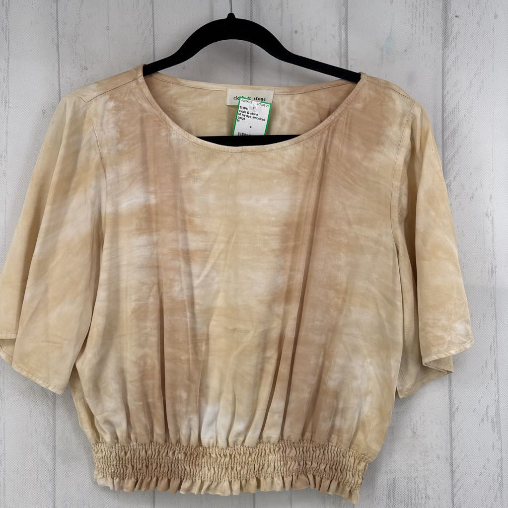 M tie-dye smocked waist s/s top