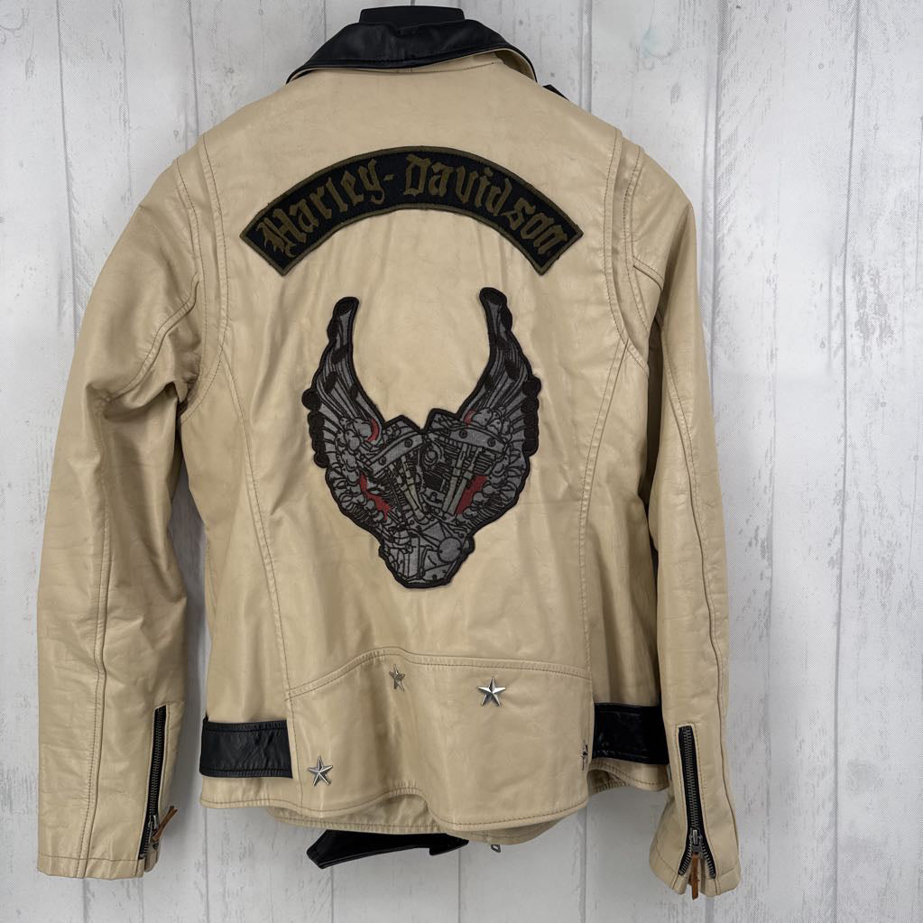 L vintage leather embelished jacket