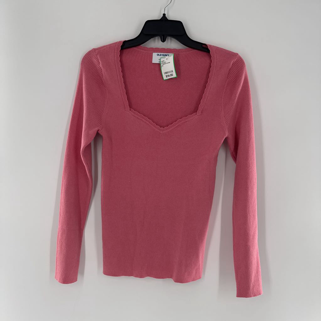 L ribbed scoop neck l/s top