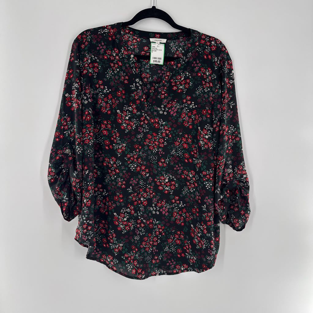 1X flo print notch neck l/s top