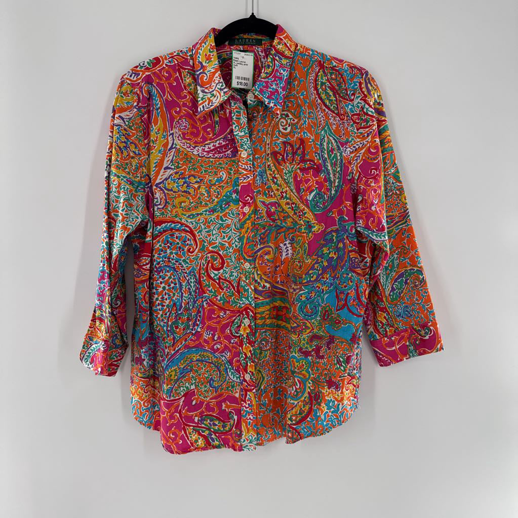XL paisley print button down l/s top