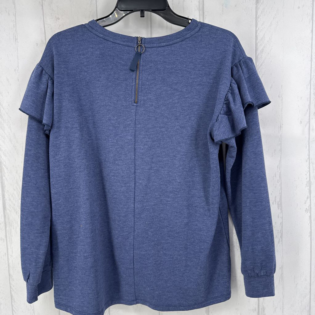 S ruffled back zip l/s top