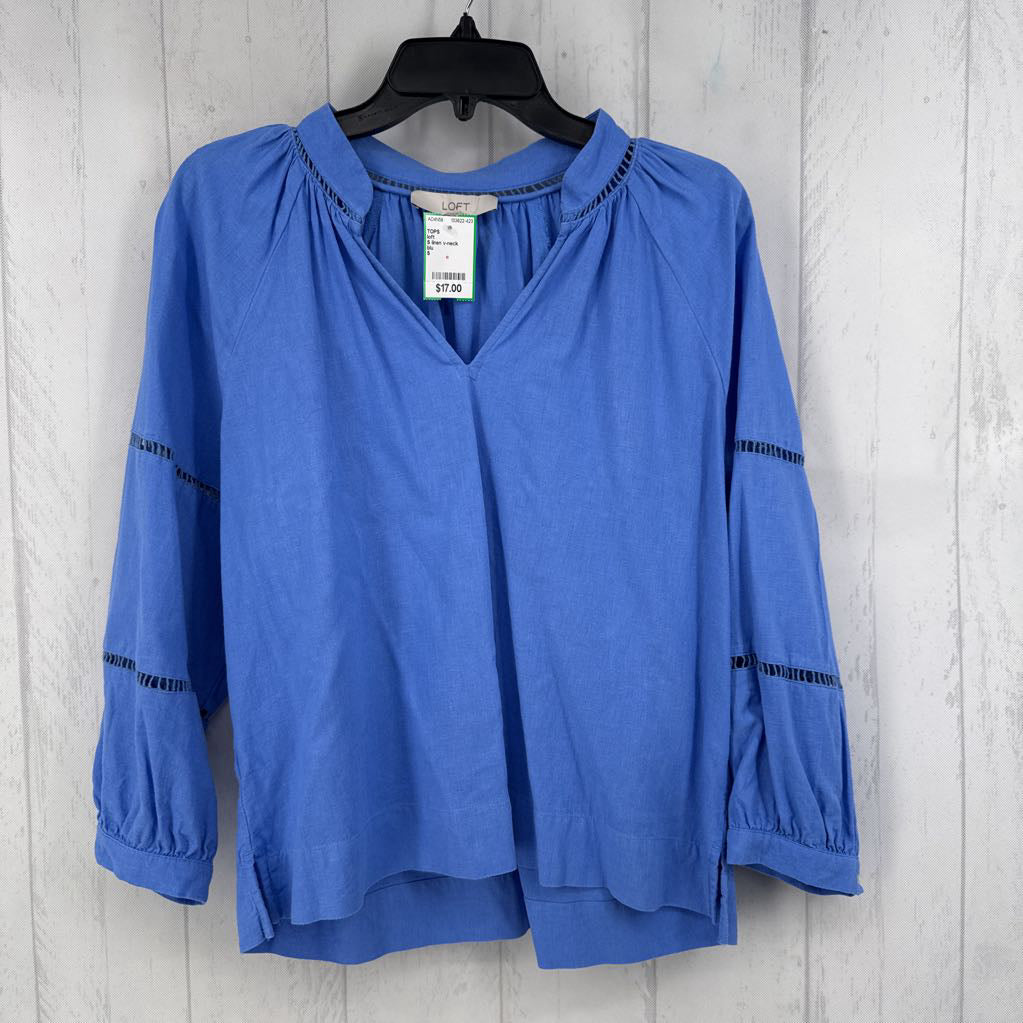 S linen v-neck cutout l/s top