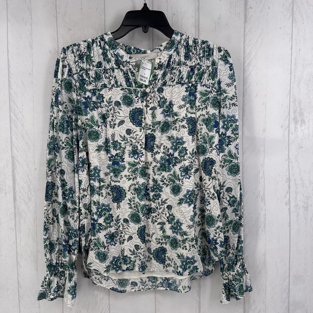 S flo print smocked l/s top