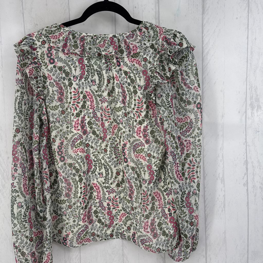S flo print bow front l/s top
