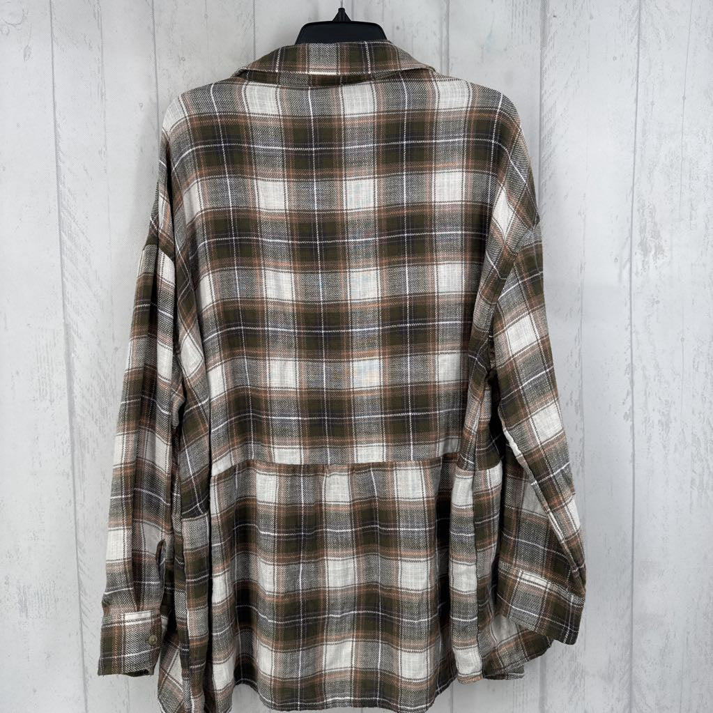 L plaid button down l/s peplum top