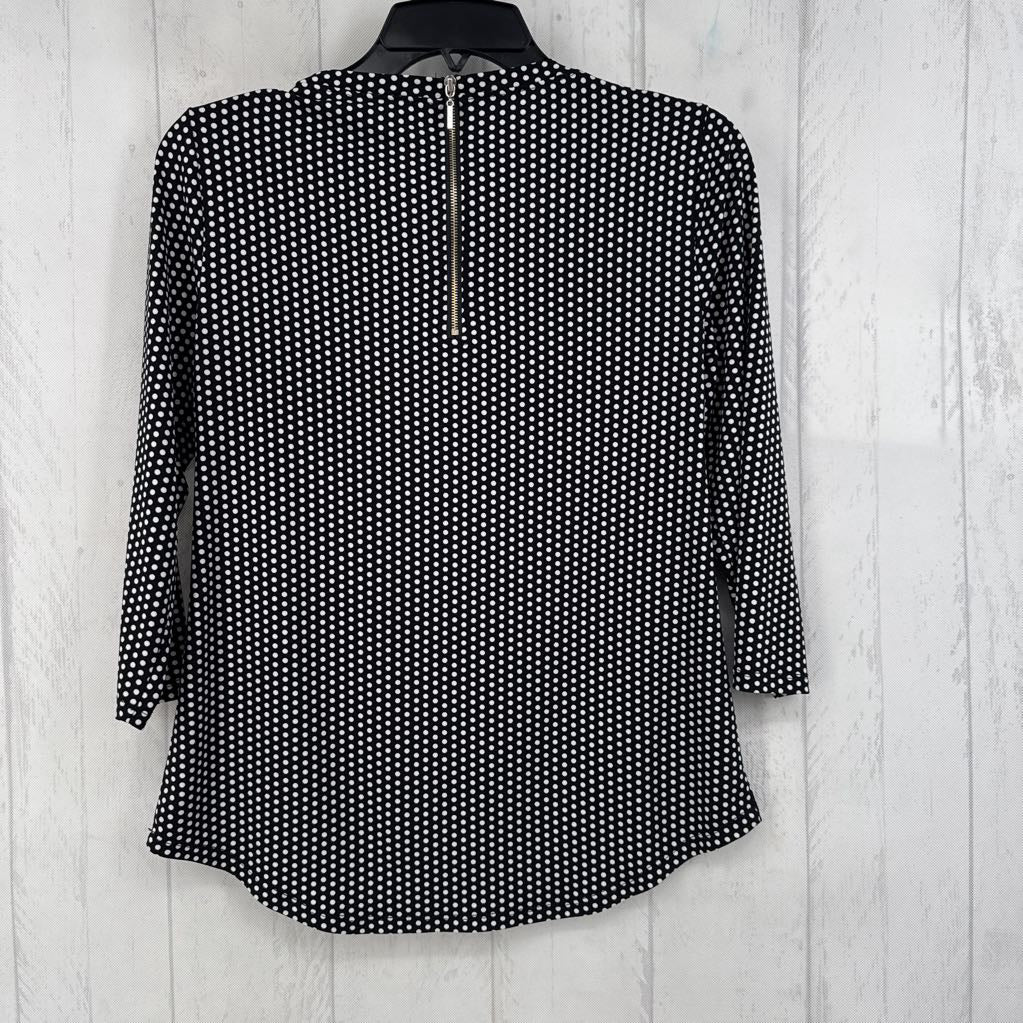 S 3/4 slv polka dot top