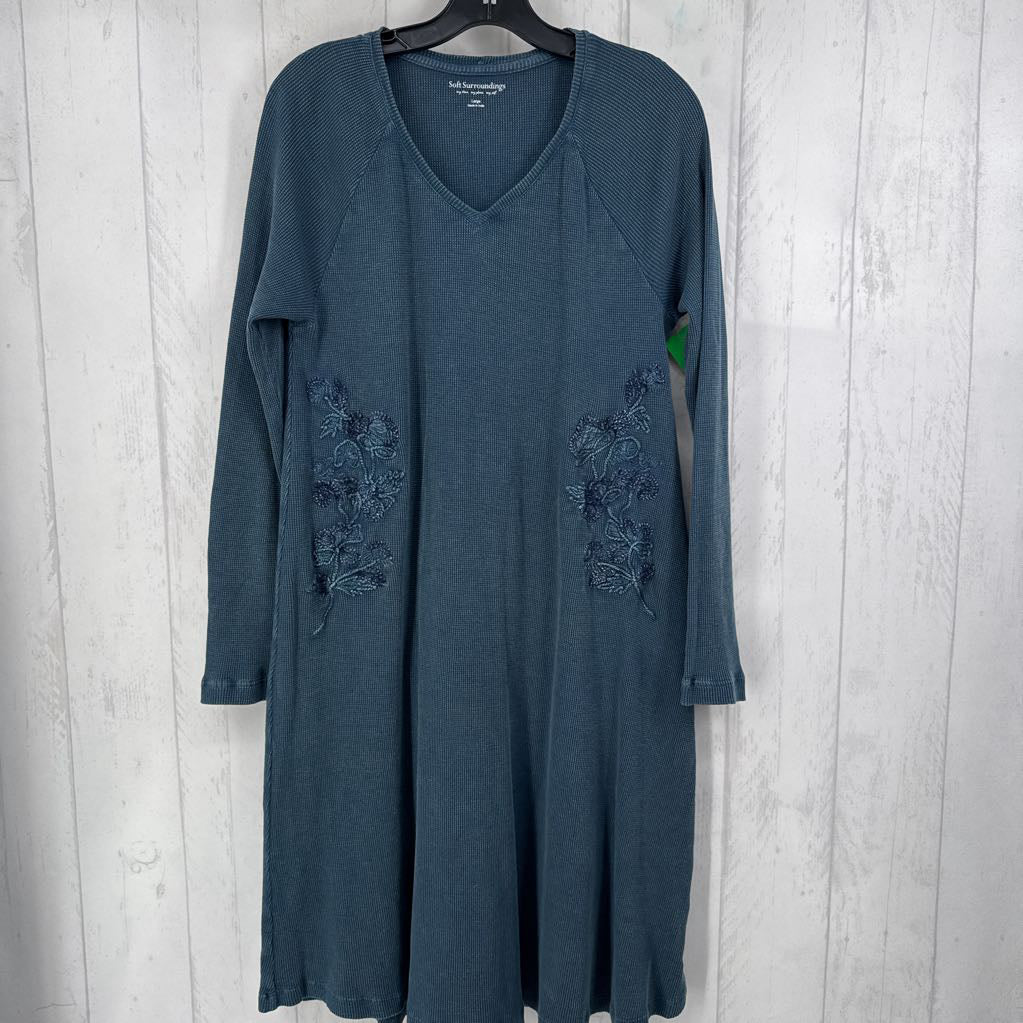 L l/s embroidered v-neck dress