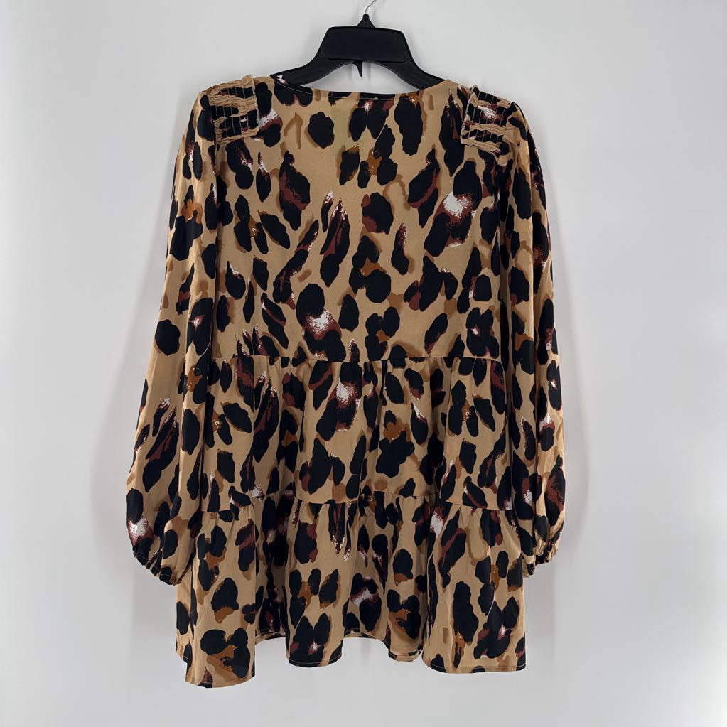 M l/s animal print tiered ruffle top