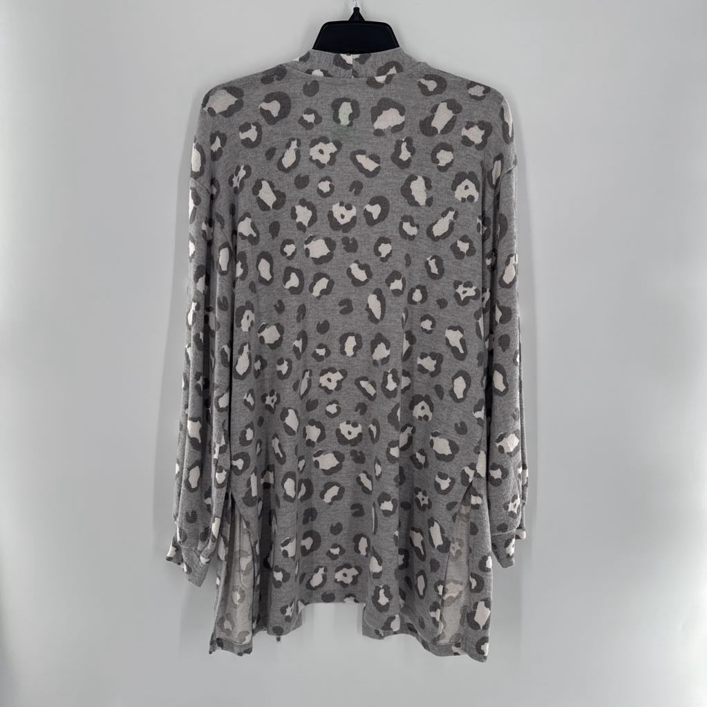 L l/s animal print open cardigan