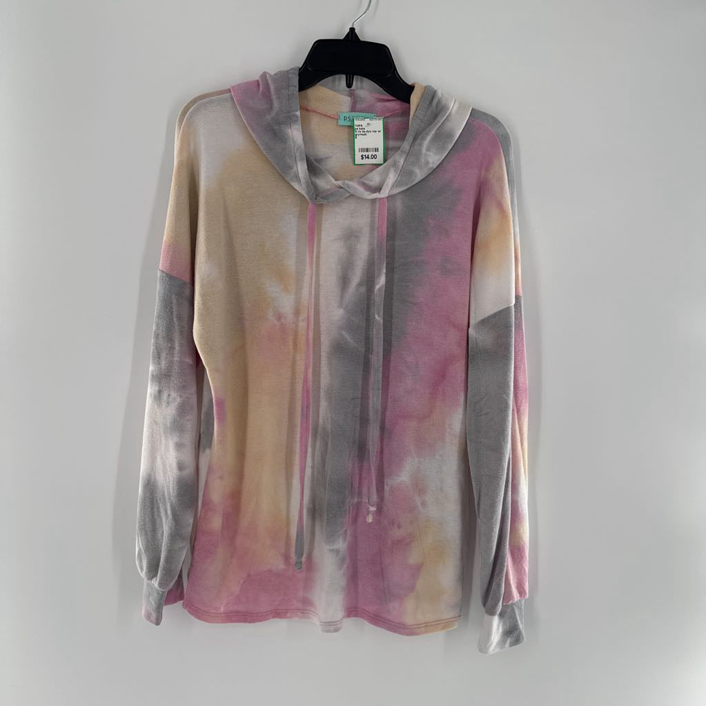 S l/s tie-dye top w/ hood