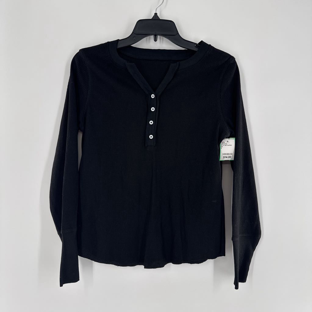 S l/s half button crop top