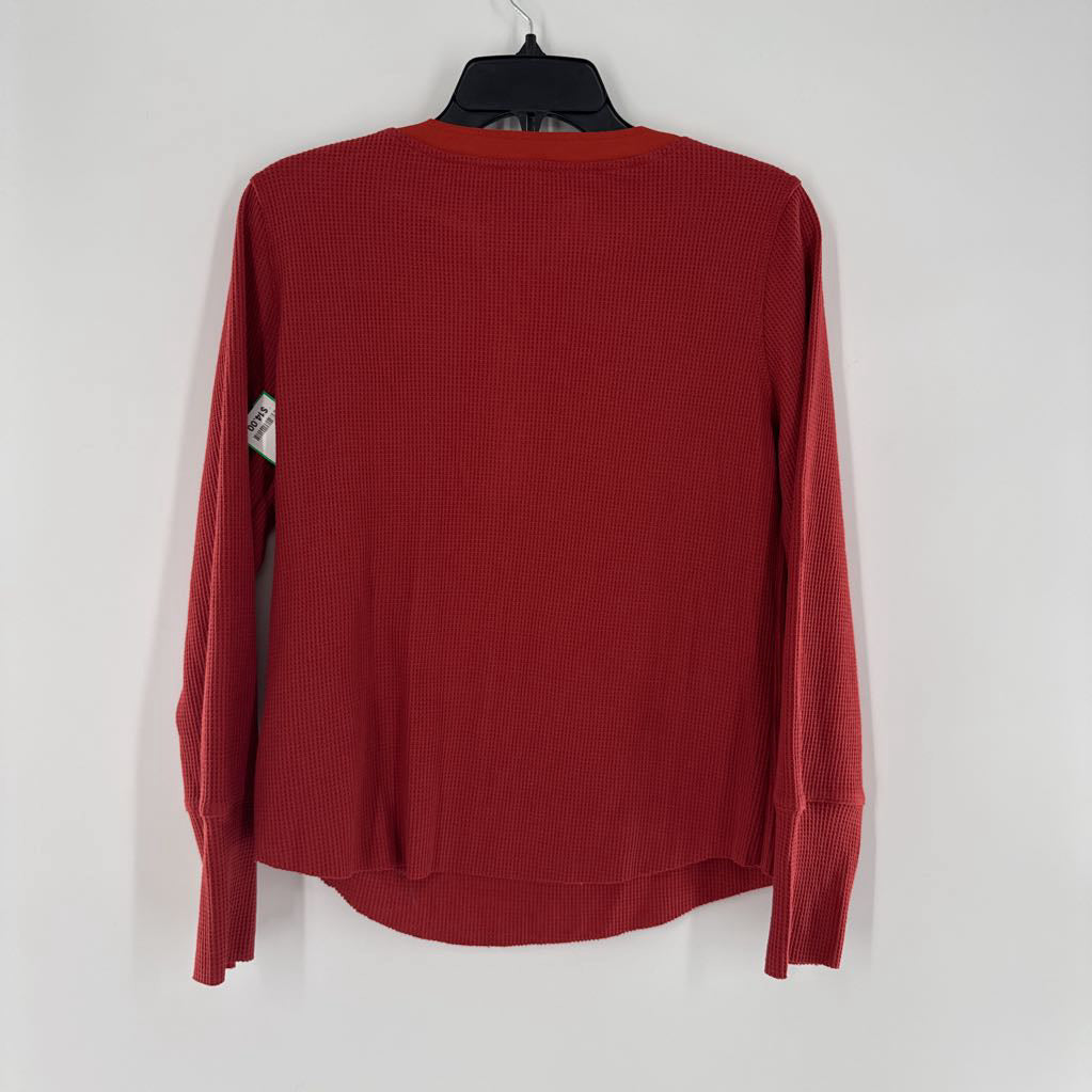 S l/s half button crop top