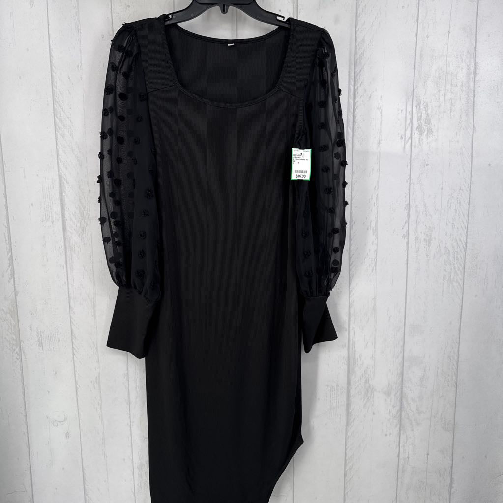 L ribbed sheer slv dress