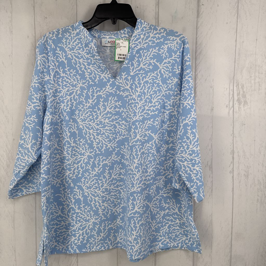 M printed v-neck 3/4 slv top