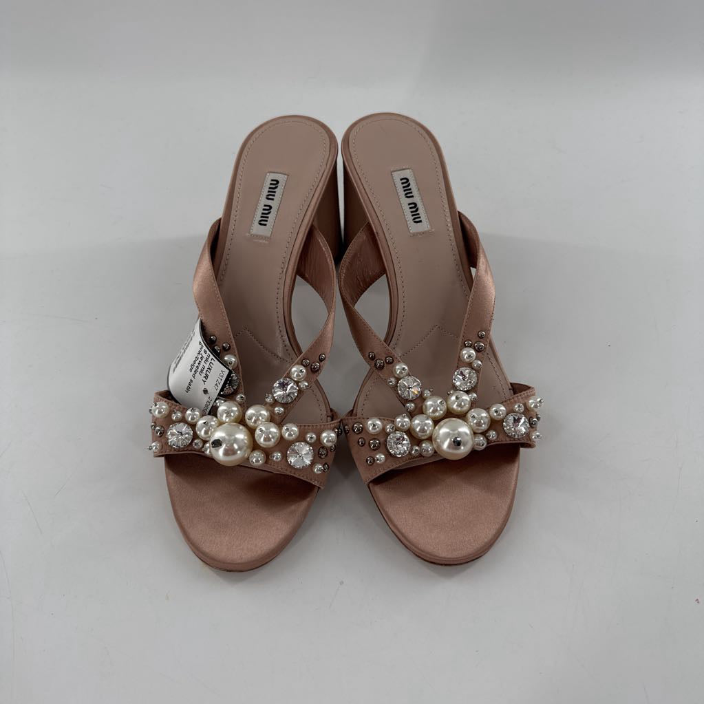 MIU MIU Jeweled Satin Block-Heel Mule Sandal size 9