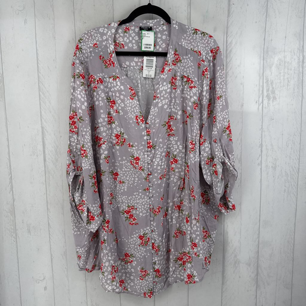 R45 5 3/4 slv aniaml print/flower top