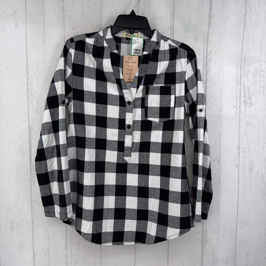 S l/s plaid half button top