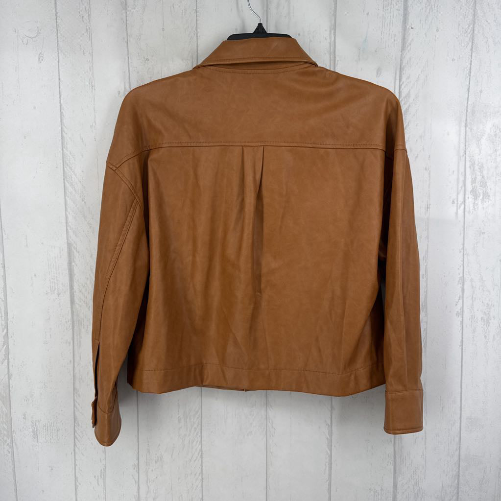 S button faux leather shirt