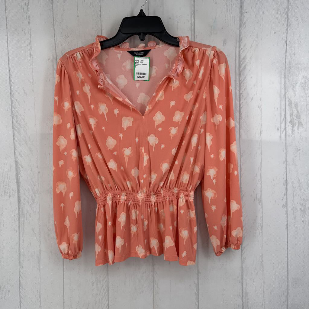 S l/s print peplum top