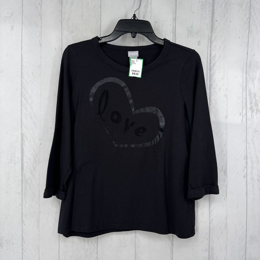 M 3/4 slv embellished love top