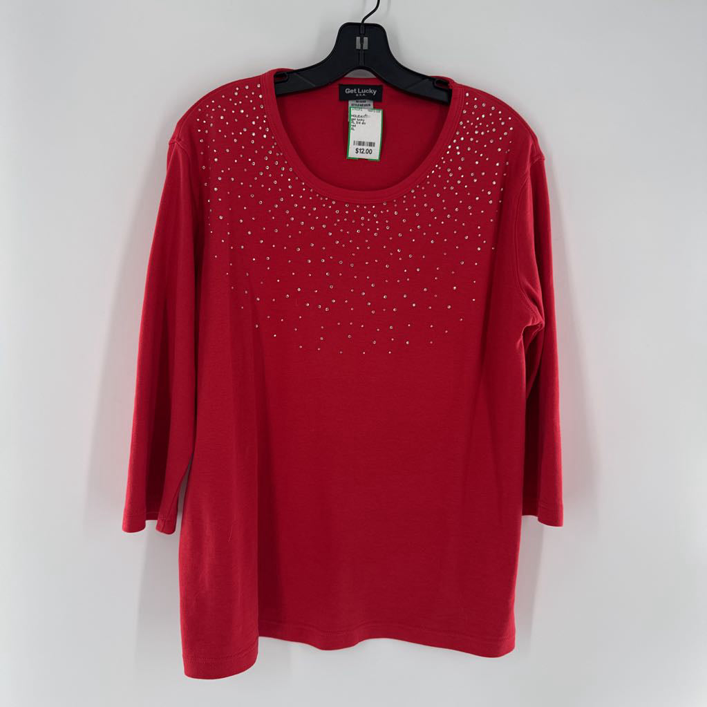 XL 3/4 slv embellished top