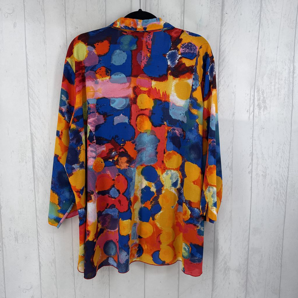 2X printed button down 3/4 slv top