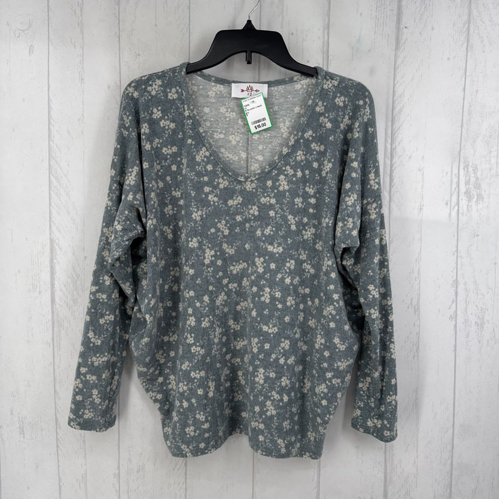 S flo print v-neck l/s top