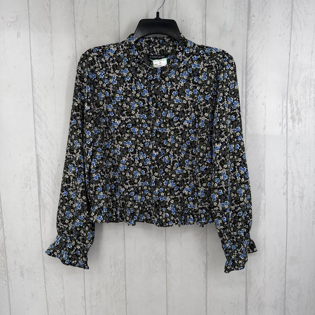 Mp ruffled flo print button down l/s top