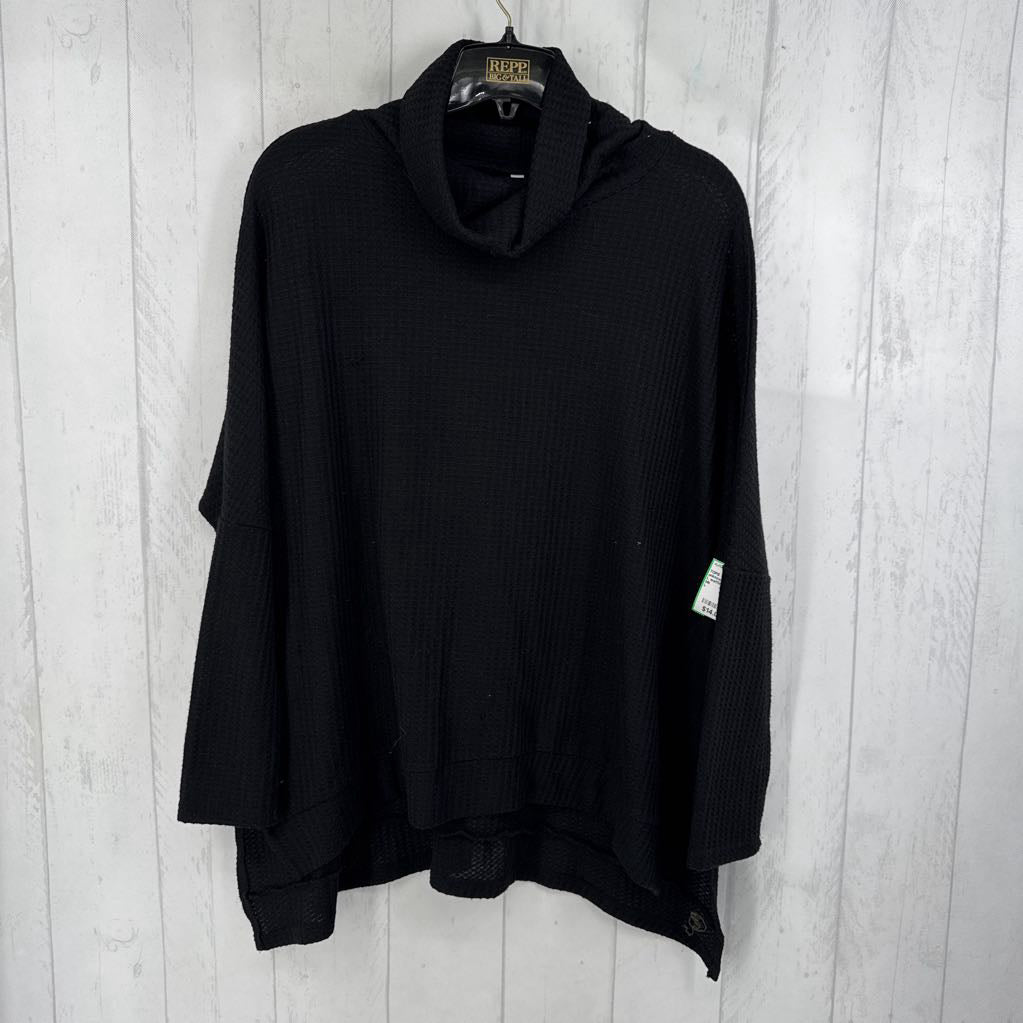 L waffle knit cowl neck l/s top
