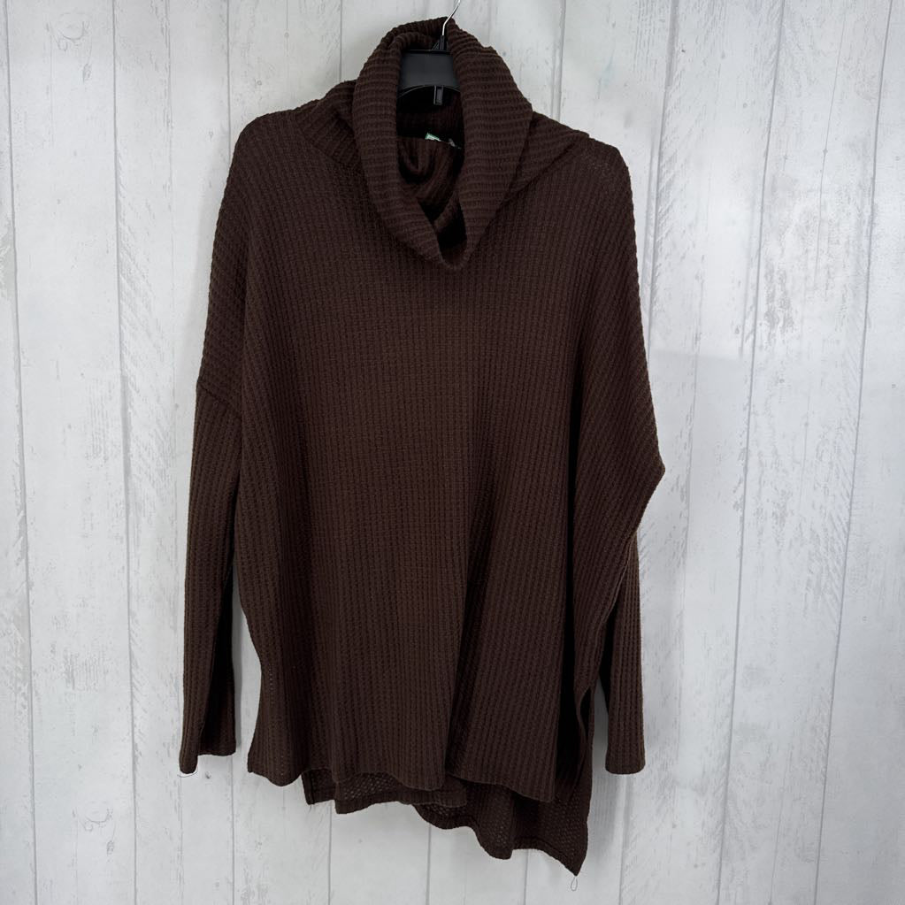 L waffle knit cowl neck l/s top