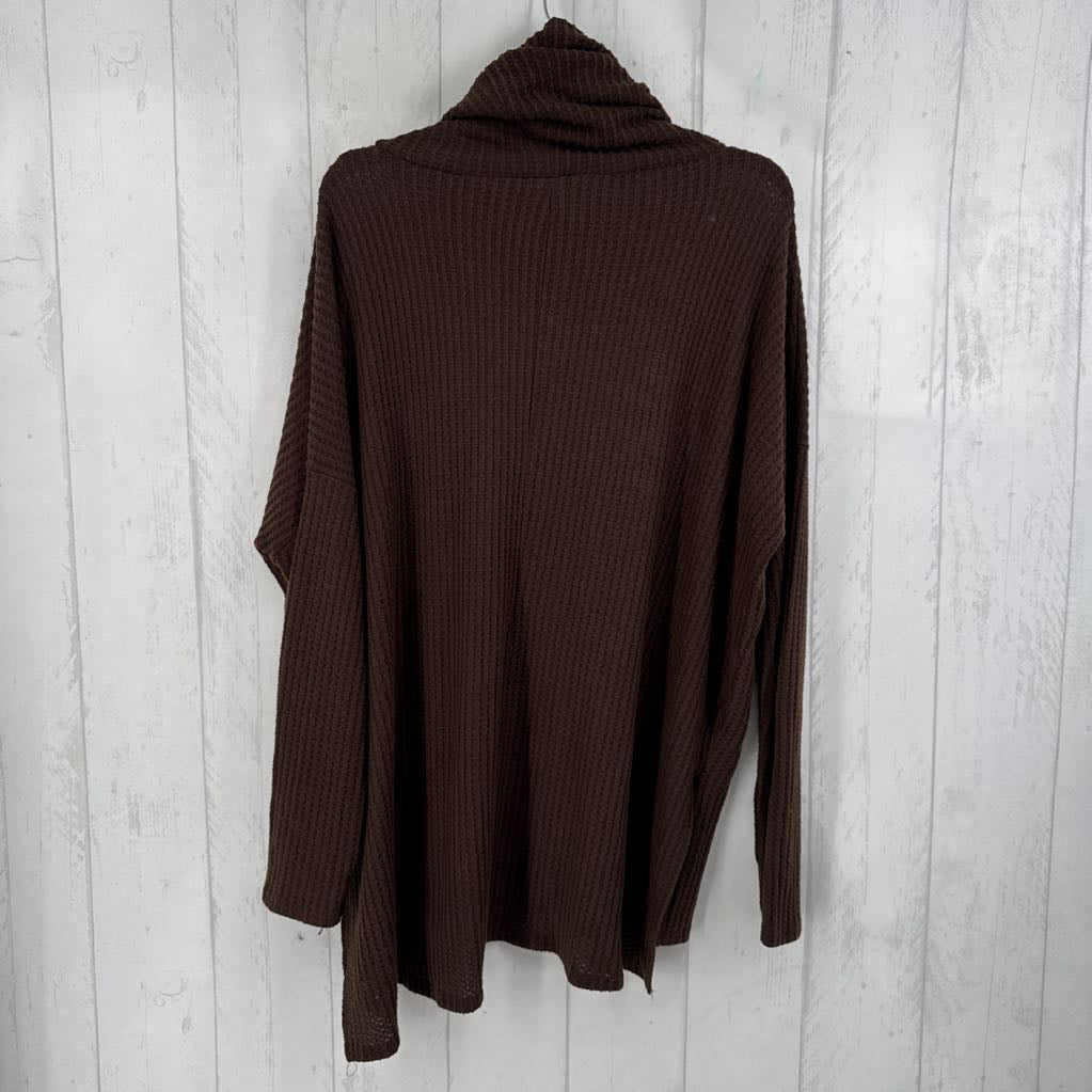 L waffle knit cowl neck l/s top