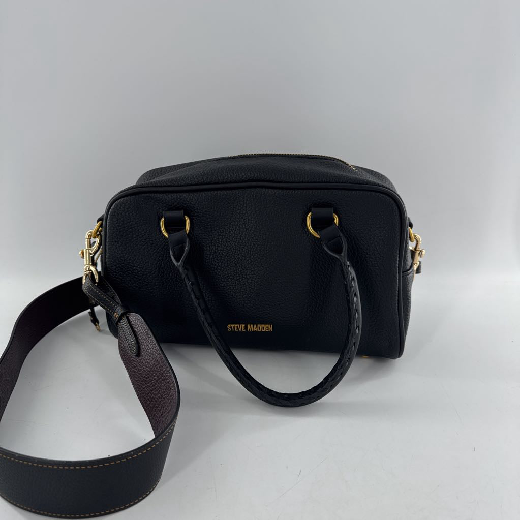 buckle flap studded satchel w/ gold tone hardware