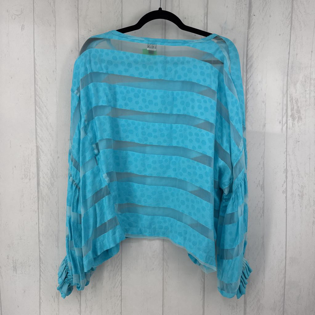 OS l/s semi sheer stripe circle print top