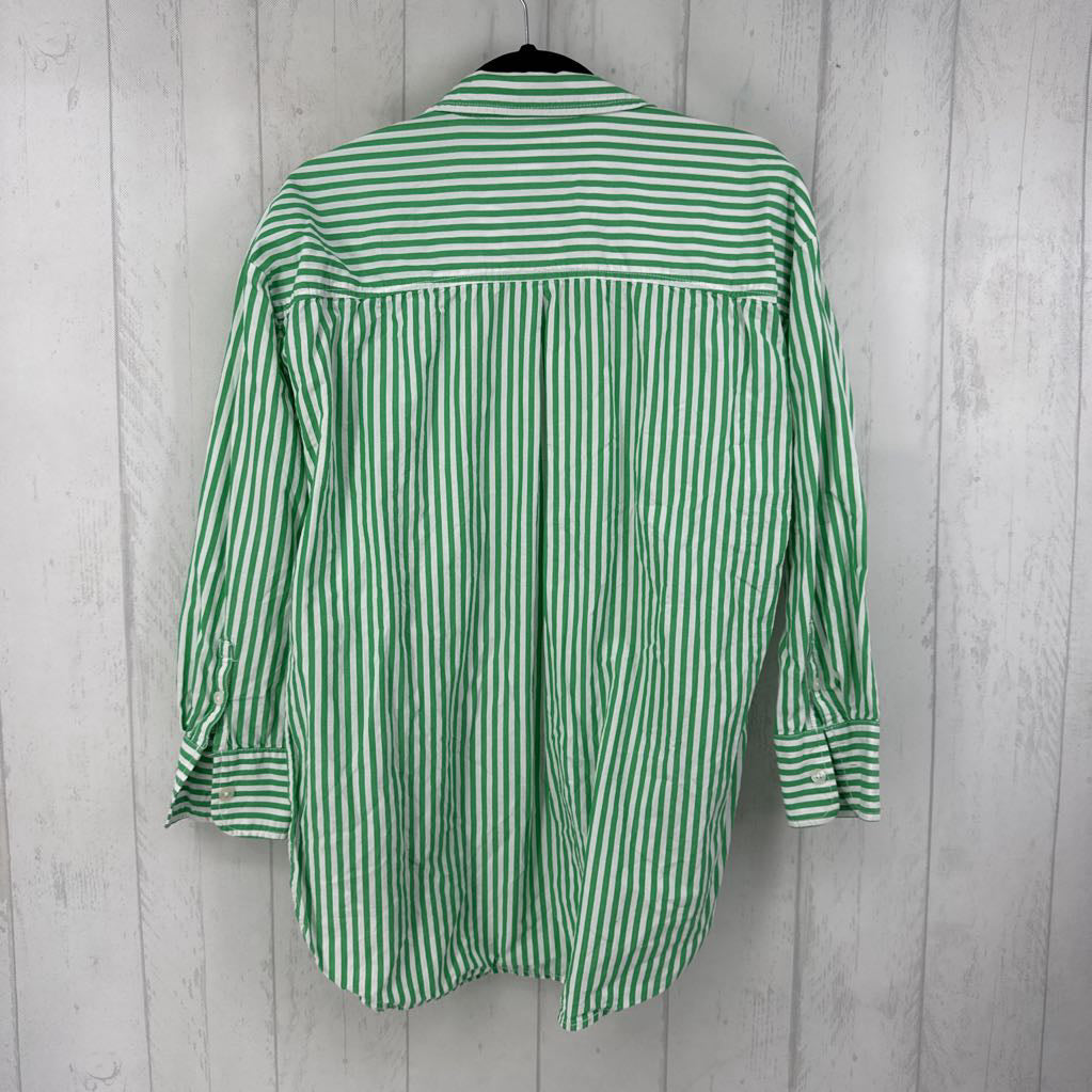 M striped button down hi-lo l/s top