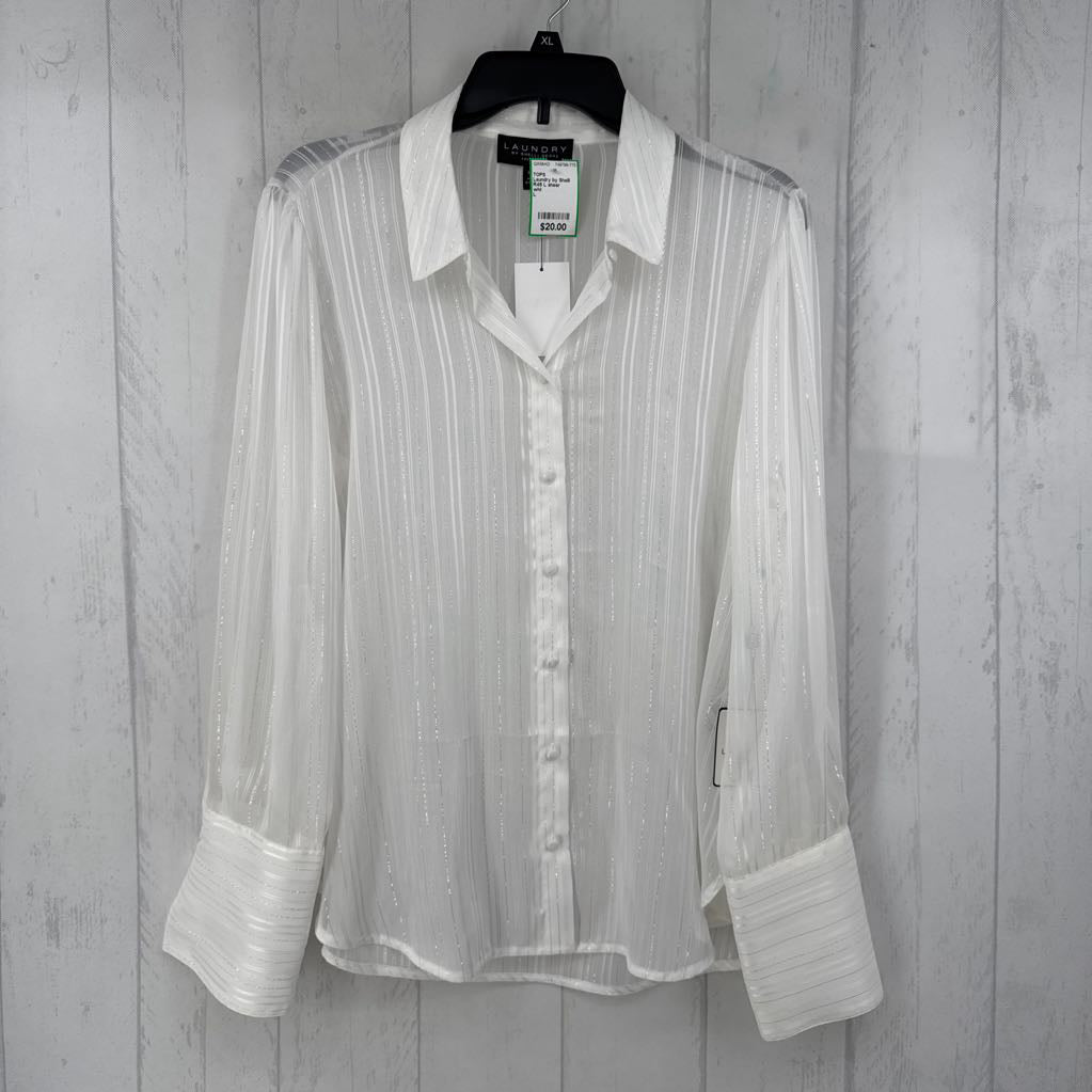 R45 L sheer striped button down l/s top