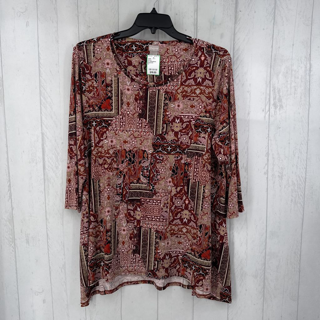 XL embelished neckline printed 3/4 slv tunic