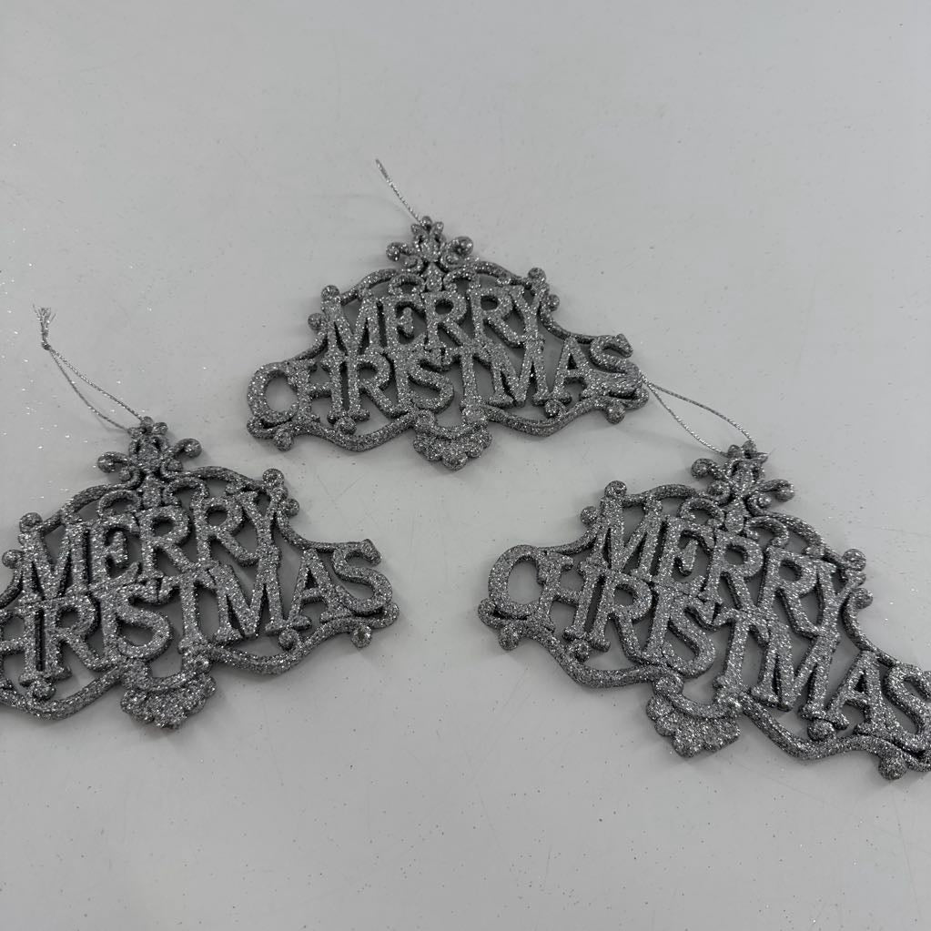 set of 3 glitter merry christmas ornaments