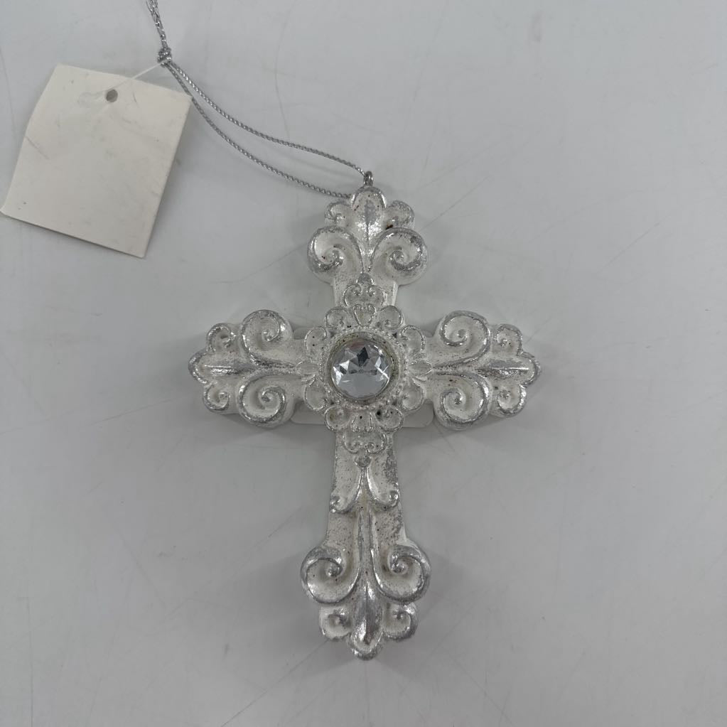white & silver cross ornament