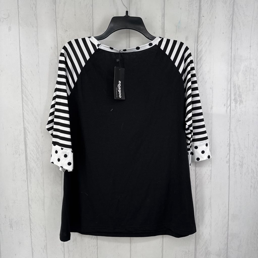 L striped/polka-dot slv top