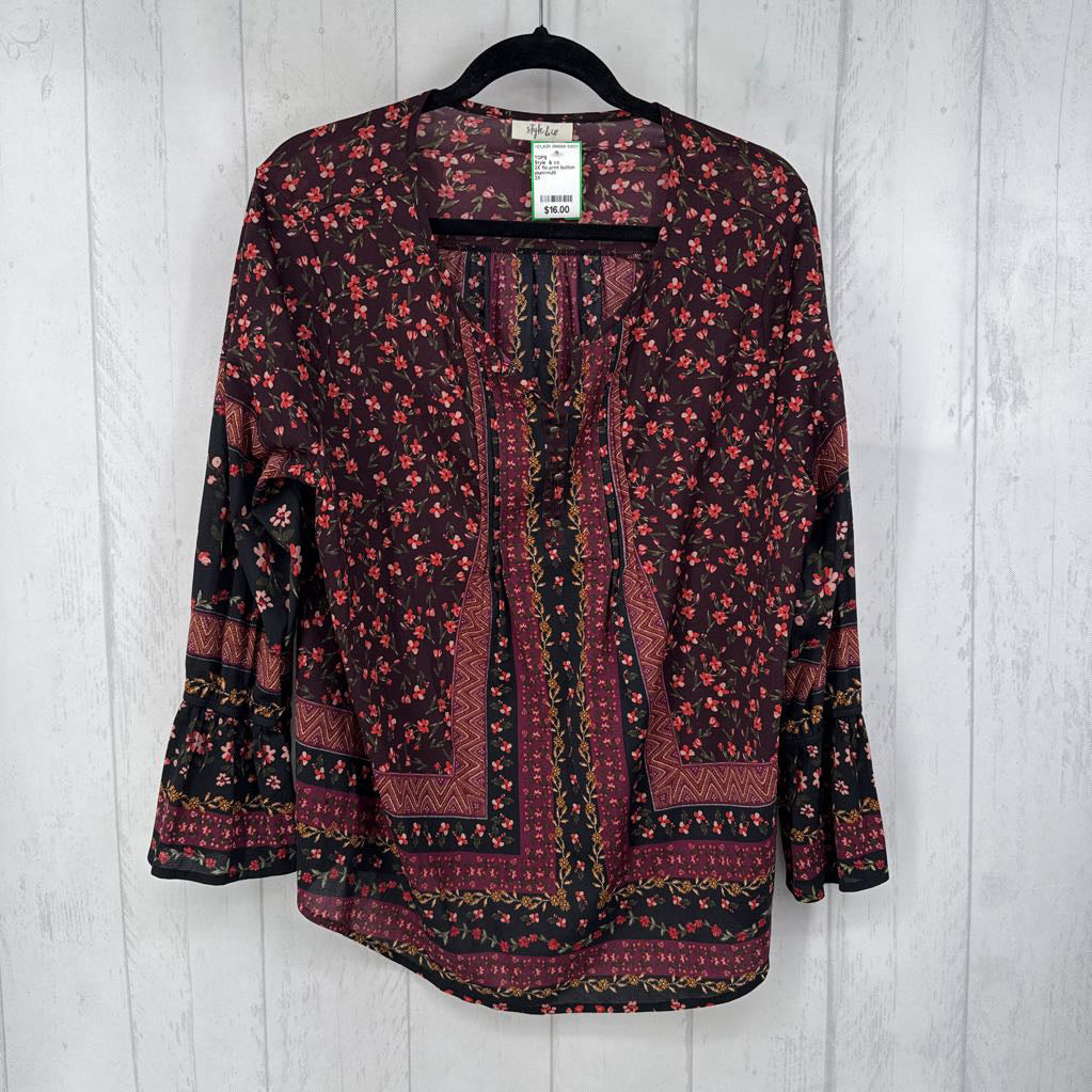 2X flo print button front l/s top