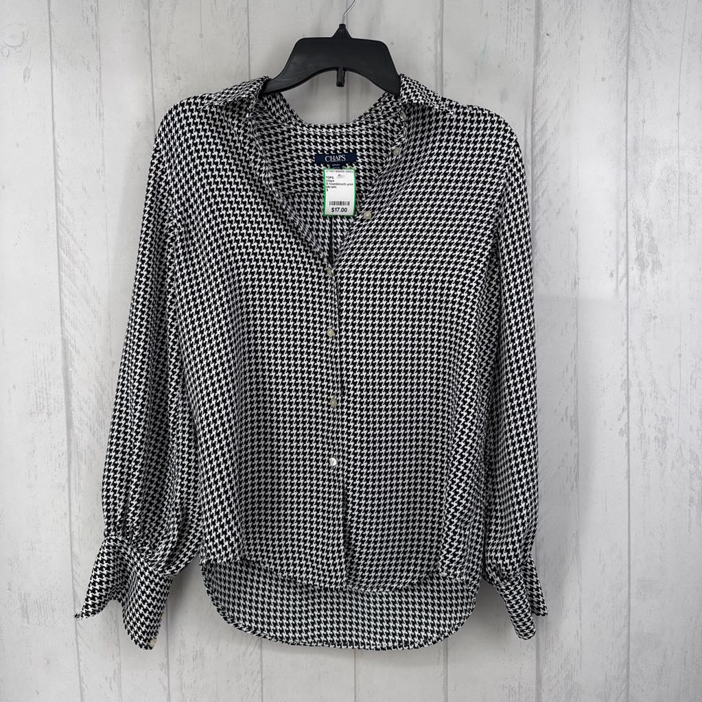 S houndstooth print button down l/s top