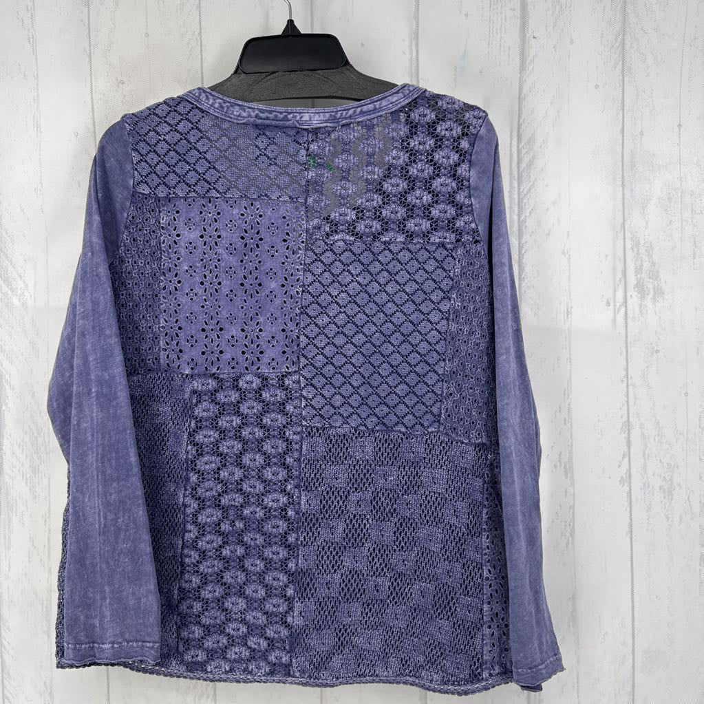 M crochet back notch neck l/s top