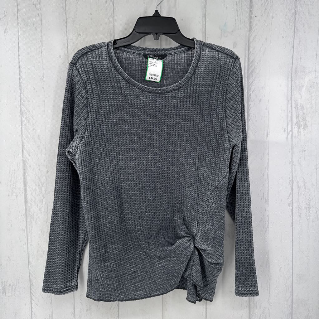 L waffle knit gathered l/s top