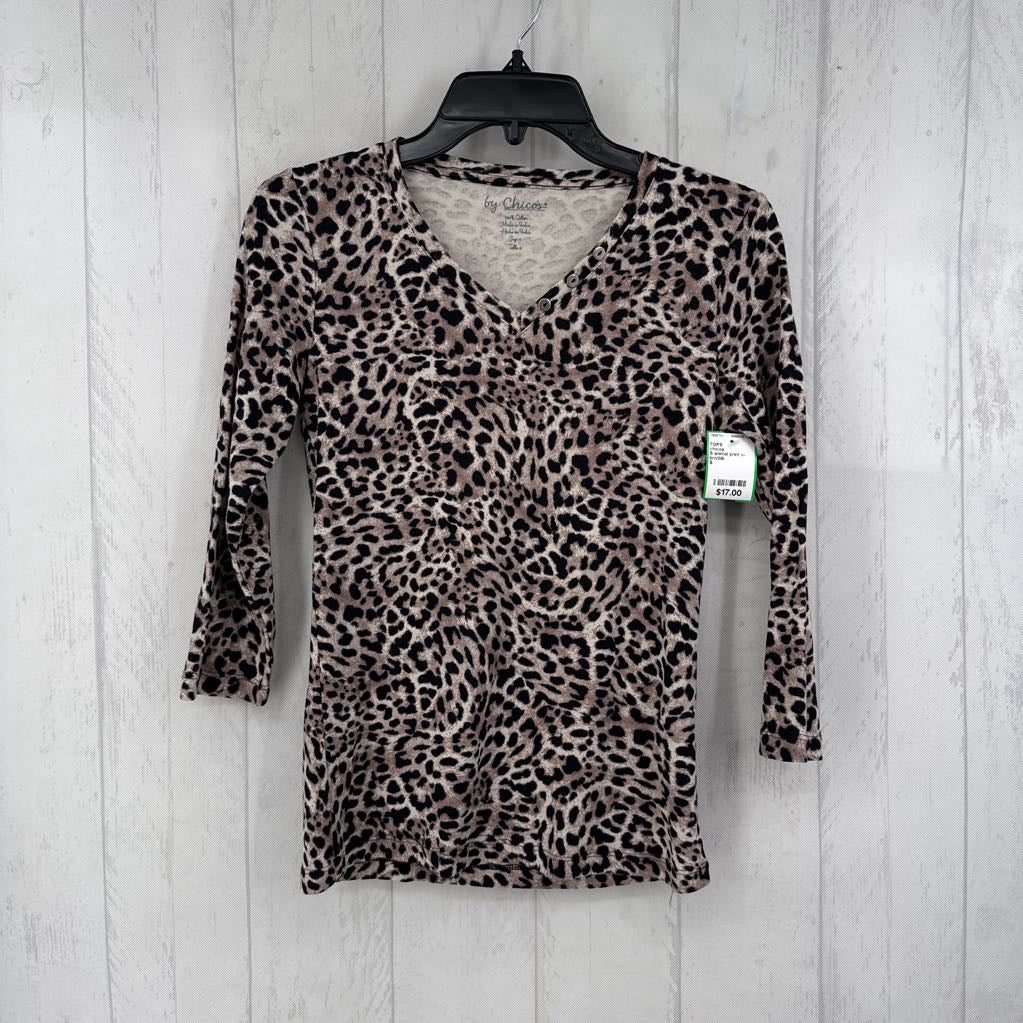 S animal print v-neck 3/4 slv tee