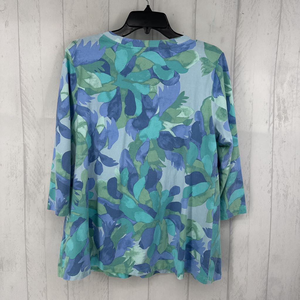 L 3/4 slv leaf print top